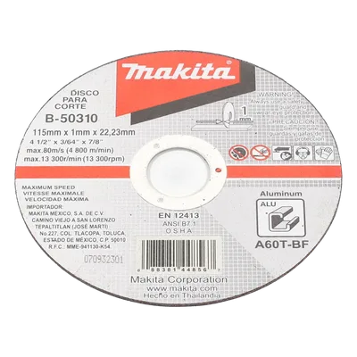Disco de corte / Aluminio / 4 1/2 pulgadas (114 mm) / 13,300 RPM / Grano grueso