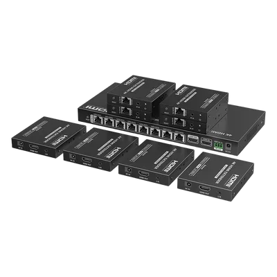 Extensor HDMI sobre IP / 1x8 Distribuidor / 4K @ 60 Hz / 70 m (229.7 ft) / HDR10 / 18 Gbps / PoC / S/PDIF / RS232