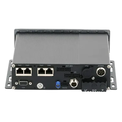 NVR Móvil Vehicular / 8 Canales / 4 PoE + 4 IP vía Switch / 2 Megapixel / H.265 / GPS + Sensor G / 2 Bahías HDD / Aluminio Industrial / 9-36 VCC