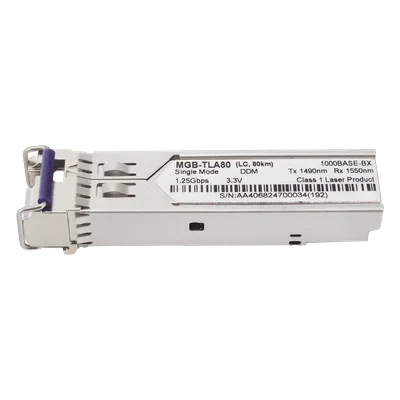 Transceptor SFP Industrial / 1000BASE-BX / Monomodo 80 km (49.7 mi) / LC Simplex / DDM / Temperatura Amplia -40~85 °C