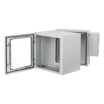Gabinete Rack / 12U / Tipo 4 IP55 / Bisagra Doble / Ventana Vidrio / Aire Acondicionado / Montaje Pared / 600x612x710 mm (23.6x24.1x28 in) / Acero