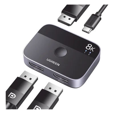 Conmutador DP 1.4 8K | Display Port Splitter 2 Entradas a 1 Salida | Bidireccional | 3D | HDR10+ | Dolby Atmos | 240Hz | 48Gbps | Compatible Free-Sync/G-Syng | Sincronización de Audio | Potentes Chips