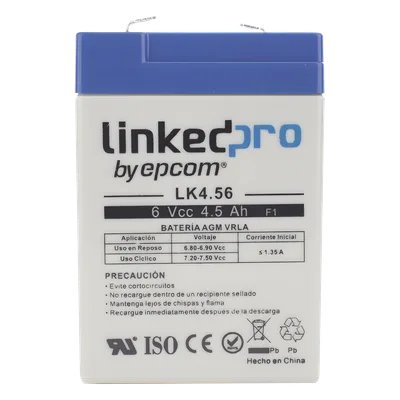 Batería de Respaldo AGM / 6 VCC / 4.5 Ah / Vida Útil 5 Años / Terminales F1 / Certificación UL