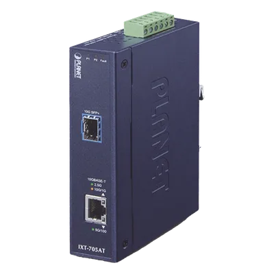 Convertidor de Medios Industrial / 10G/5G/2.5G/1G/100M / SFP+ 10GBASE-X / IP30 / -40°C a 75°C / Alimentación Redundante DC