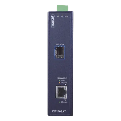 Convertidor de Medios Industrial / 10G/5G/2.5G/1G/100M / SFP+ 10GBASE-X / IP30 / -40°C a 75°C / Alimentación Redundante DC