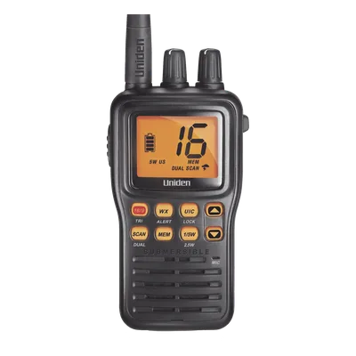 Radio Marina VHF Portátil / IPX8 Sumergible y Flotante / Potencia 1-5 W / Batería 12 h / Canales Internacionales, USA y Canadá