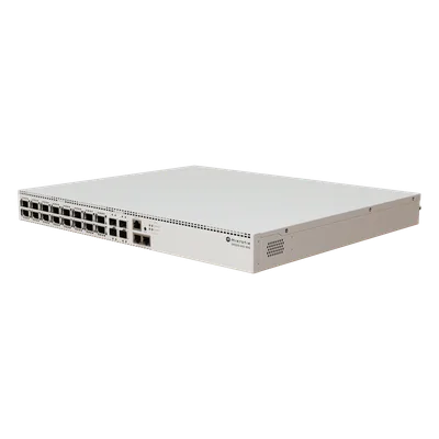 Switch Empresarial / 16 Puertos QSFP28 100 Gbps / 4 Puertos SFP28 25 Gbps / 2 Puertos Ethernet 10 Gbps / CPU ARM 4 Núcleos 2 GHz / 4 GB RAM DDR4 / RouterOS v7