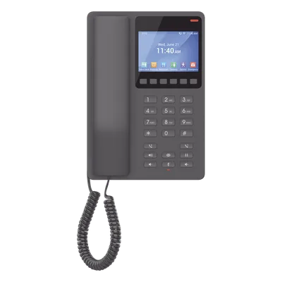 Teléfono IP Hotelero / Pantalla LCD Color / 2 Líneas SIP / Wi-Fi 6 Doble Banda / Codec Opus / USB-C Carga Rápida