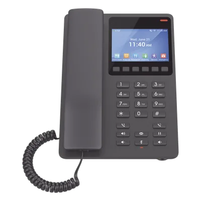 Teléfono IP Hotelero / Pantalla LCD Color / 2 Líneas SIP / Wi-Fi 6 Doble Banda / Codec Opus / USB-C Carga Rápida