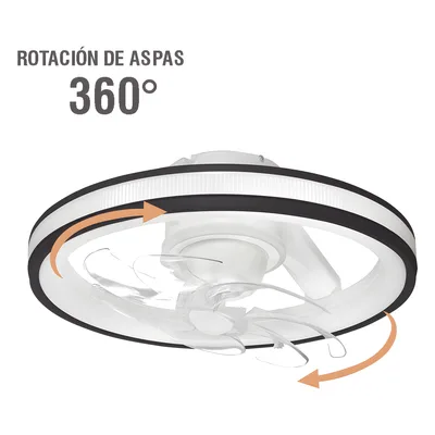 Ventilador de Techo con Luminario LED / 110 V CA 50/60 Hz / 88 W / 4500 Lm / 2700-4000-6500 K / 6 Velocidades / Dimeable / 501 mm (1.64 ft) / Blanco y Negro