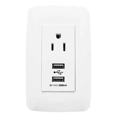 Contacto Sencillo / 15 A / 127 V CA / 2 USB 5 V CD 2 A / 11.8 x 7.8 x 3 cm / Blanco