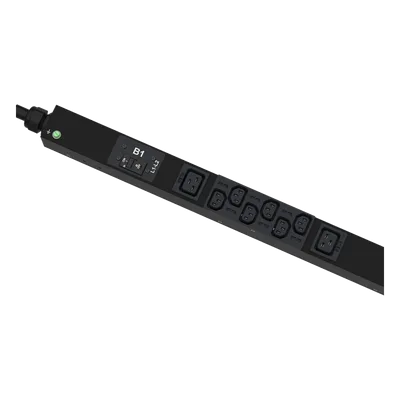 PDU Monitoreable / 24 Salidas (18 C13 + 6 C19) / Entrada NEMA L21-30P / 208 Vca / 30 A / Monitoreo de Energía y Ambiente / Pantalla OLED / Vertical
