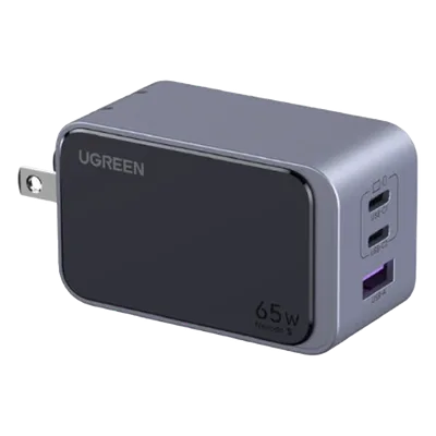Cargador de Pared / 65W / 3 Puertos / 2 USB-C + 1 USB-A / GaN II / PD3.0 / QC4.0 / PPS2.0 / Enchufe Plegable US