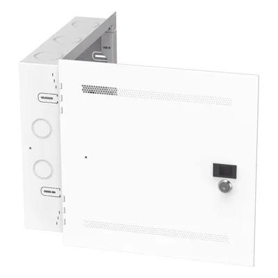 Gabinete de Montaje en Pared / 14 in de Altura / Acero Calibre 18 / Carga 16 kg (35 lb) / Puerta Reversible con Cerradura / Ventilación Integrada