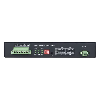 Controlador Solar con Switch PoE Industrial / 1 Puerto 802.3bt 90W / 2 Puertos 802.3af/at 30W / 2 Puertos PoE Pasivo 24/48 Vcc 24W / Puerto SFP / 15A / Entrada 45 Vcc