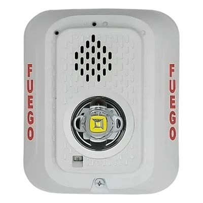 Sirena con Estrobo LED / 2 Hilos / Montaje en Pared / 24 Vcd / Candela Seleccionable / Texto en Español
