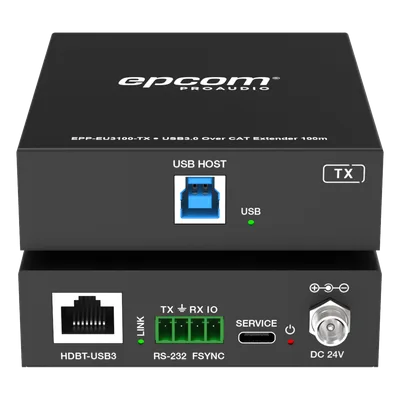 Extensor USB 3.0 / Hasta 100 m (328 ft) por CAT6a / PoC Bidireccional 24 Vcc / RS-232 / 4x USB-A / 5 Gbps