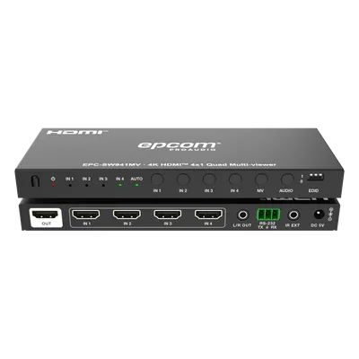 Multivisor HDMI / 4 Entradas x 1 Salida / 4K@30Hz / Vista Cuádruple / Control IR / HDCP 1.4