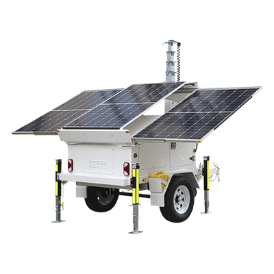 Torre de Vigilancia Móvil / Mástil Retráctil 7.5 m (24.6 ft) / 3 Bases para Paneles Solares / Traila para Videovigilancia o Iluminación / Construcción Resistente a Clima Adverso