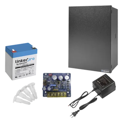 Kit Fuente de Poder con Batería de Respaldo / 12 VCC 4 A / Batería AGM 12 V 5.5 Ah / Transformador 16-24 VCA / Gabinete Interior
