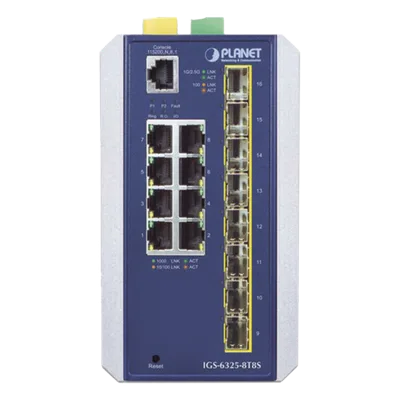 Switch Industrial Capa 3 / 8 Puertos 10/100/1000T / 8 Puertos SFP 1G/2.5G / IP30 / -40 a 75°C / 56 Gbps