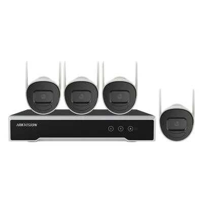 Kit de Videovigilancia IP Inalámbrico / NVR 4 Canales / 4 Cámaras Bala 2 Megapixel / Wi-Fi 2.4 GHz / IR 30 m (98.4 ft) / IP66 / HDD 1 TB
