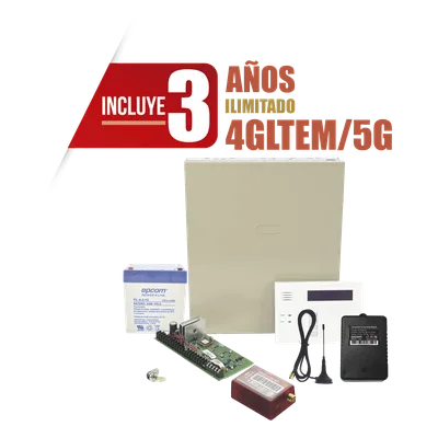 Kit de panel de intrusión / 8 zonas cableadas + 40 inalámbricas / comunicador 4G LTE-M/5G MN01LTEM / gabinete y teclado incluidos / 3 años de datos ilimitados
