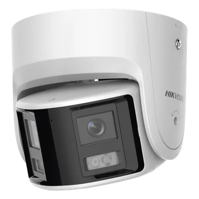 Cámara Turret IP / 4 Megapixel / Dual Lente 2.8 mm / Panorámica 180° / IR 30 m (98.4 ft) / IP67 / Audio Bidireccional / AcuSense / WDR 120 dB