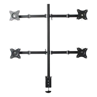 Soporte de Escritorio Articulado / 4 Monitores 13 a 27" / Carga 15 kg (33 lbs) por Pantalla / VESA 75x75 y 100x100 / Acero / Giro ±30°