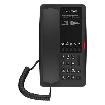 Teléfono IP Hotelero / 2 Líneas SIP / 5 Teclas Programables / Audio HD Manos Libres / PoE 802.3af / Puerto USB-A de Carga / Ethernet 10/100 Mbps