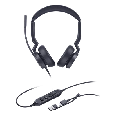 Auriculares Profesionales USB / Cancelación de Ruido IA con 3 Micrófonos / Altavoz 35 mm con EQ Dinámico / USB-C/A Plug-and-Play / Indicador de Ocupado / Compatible Microsoft Teams