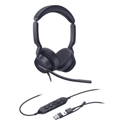 Auriculares Profesionales USB / Cancelación de Ruido IA con 3 Micrófonos / Altavoz 35 mm con EQ Dinámico / USB-C/A Plug-and-Play / Indicador de Ocupado / Compatible Microsoft Teams