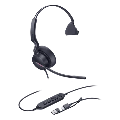 Auriculares USB Mono / Cancelación de Ruido IA / Altavoz 35 mm / USB-C/A Plug-and-Play / Compatible con Microsoft Teams