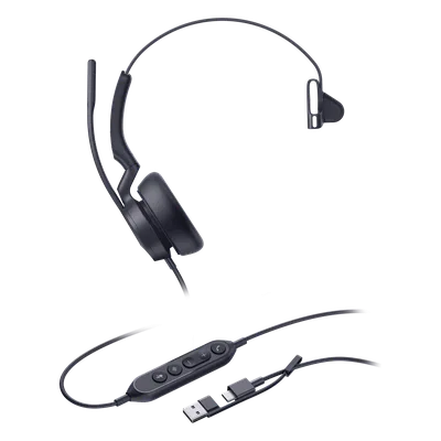 Auriculares USB Mono / Cancelación de Ruido IA / Altavoz 35 mm / USB-C/A Plug-and-Play / Compatible con Microsoft Teams