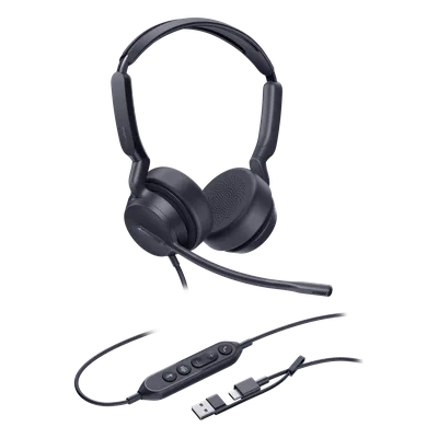 Auriculares Profesionales USB / Cancelación de Ruido con IA / Altavoz 35 mm / Certificado Microsoft Teams / USB-C con Adaptador USB-A / Diseño Ergonómico Binaural