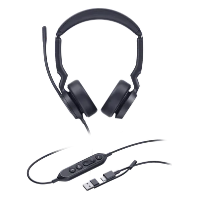 Auriculares USB con Cable / Cancelación de Ruido IA / Altavoz 35 mm / USB-C con Adaptador USB-A / Compatible Microsoft Teams