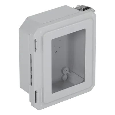 Caja de Fibra de Vidrio / 8.77" (22.27 cm) Alto x 6.77" (17.19 cm) Ancho x 4.06" (10.31 cm) Profundo / Ventanilla Transparente / Certificación UL/cUL / Uso Exterior
