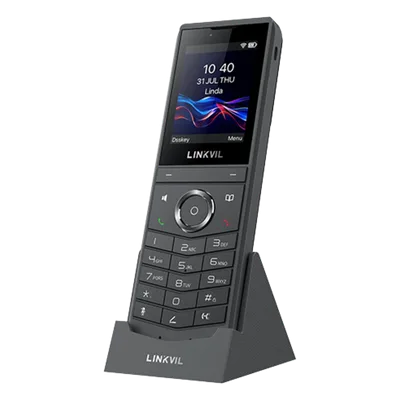 Teléfono IP Wi-Fi Portátil / Pantalla Color 2.4" 240x320 / Wi-Fi 6 Dual-Banda / Bluetooth 5.0 / Batería 3000mAh 13h Talk / Video H.264 4CIF / Resistencia Caídas 1.8 m (5.9 ft) / Conferencia 6 Vías / U