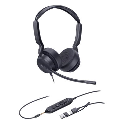 Auricular USB Profesional / Cancelación de Ruido AI / Altavoz 35 mm / USB-C con Adaptador USB-A / Conector 3.5 mm / Compatible Windows y macOS