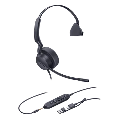 Diadema USB Profesional / Mono / Cancelación de Ruido AI / Altavoz 35 mm / USB-C/A Plug-and-Play / Certificación Microsoft Teams