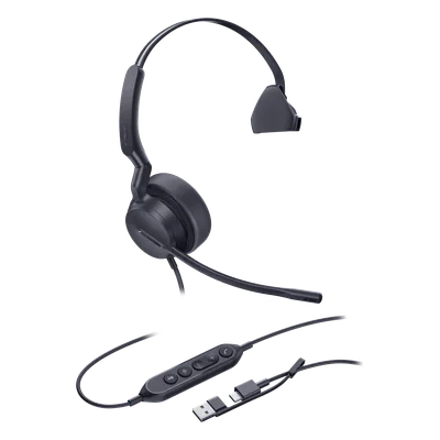 Auricular USB Profesional / Mono / Cancelación de Ruido IA / Altavoz 35 mm / Certificado Microsoft Teams / USB-C/A
