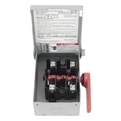Interruptor de Seguridad / 240Vca / 2 Polos / 30A / NEMA 1 / Sin Portafusibles / 10k-100k AIC