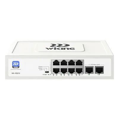 Switch PoE No Administrable / 8 Puertos 10/100 Mbps PoE af/at / 2 Puertos Uplink 10/100 Mbps / Presupuesto PoE 76 W / Alcance PoE 250 m (820.2 ft)
