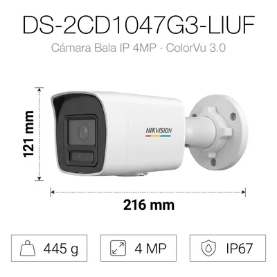 Cámara Bala IP / 4 Megapixel / Dual Light 30 m (98.4 ft) / ColorVu 3.0 / WDR 120 dB / IP67 / PoE