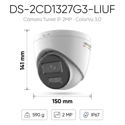 Cámara Turret IP / 2 Megapixel / ColorVu 3.0 / Dual Light 30 m (98.4 ft) / Lente 2.8 mm / AcuSense Lite / IP67 / PoE