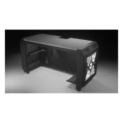 Consola Profesional para Monitoreo y Cómputo / Acero Laminado y Madera / Ranura para Base de Monitores / Tomacorriente 15A / Iluminación LED / 1.64 ft (0.5 m) de Profundidad