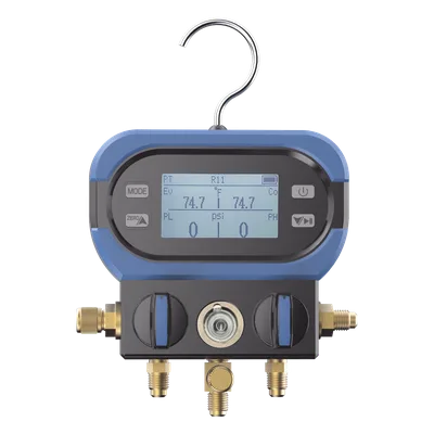 Manifold Digital / 2 Válvulas / Sensor Alta Precisión / LCD Retroiluminada / Rango -14 a 800 psi (55 bar) / 40+ Refrigerantes / Anti-Caídas
