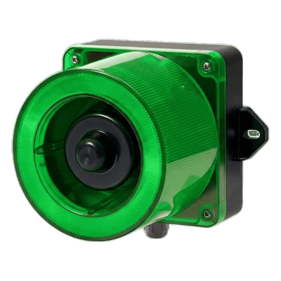 Baliza LED Verde con Sirena / 31 Tonos / 123 dB / 12-24 VCD / IP66 / -50°C a +50°C