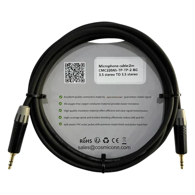 Cable de Audio 3.5mm a 3.5mm / Conectores MTP3C-BG Negros / 2m (6.56 ft) / OFC / Doble Blindaje