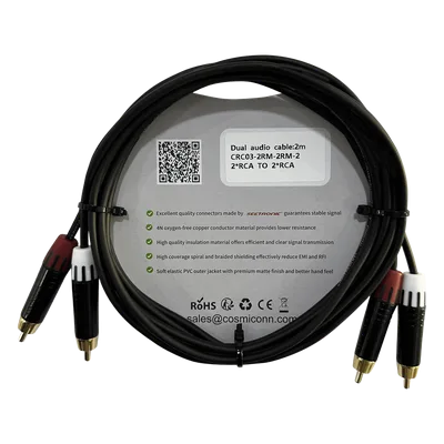 Cable de Audio 2 RCA a 2 RCA / Conectores Negros / Diferenciadores Rojo y Blanco / 2 m (6.56 ft)